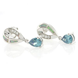 White Australian Opal and Alexandrite Silver Earrings