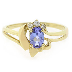 14k Solid Yellow Gold Tanzanite Diamond Ring