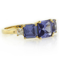3 Stone Tanzanite Sterling Silver Gold Plated Ring