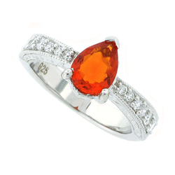 Genuine Mexican Fire Opal Ring in Sterling Silver