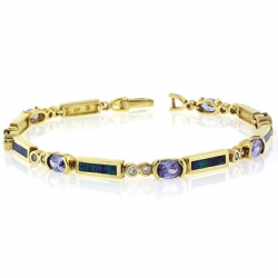 Blue Opal and Tanzanite Bracelet In Sterling Silver 7.5"