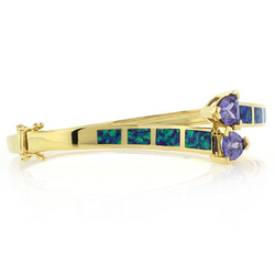 Blue Opal Bangle in 925 Sterling Silver with Tanzanite