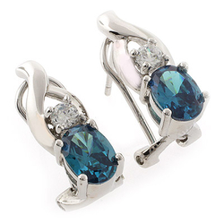 Oval Cut Alexandrite Silver Earrings with Omega Closure