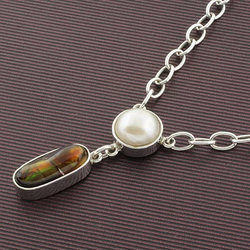 Genuine High Quality Fire Agate and Pearl Silver Necklace