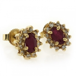 14K Yellow Gold Genuine Ruby with Diamond Earrings