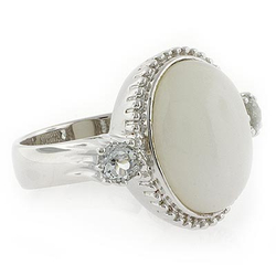 Genuine White Jade and Topaz Silver Ring