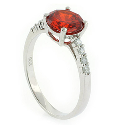 Solitaire with Accents Fire Opal Silver Ring