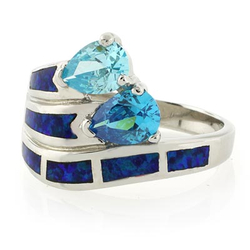 Double Stone Blue Topaz Opal Ring