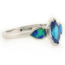 Blue Topaz and Australian Opal Stylish Ring