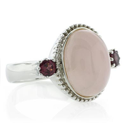 Genuine White Jade and Amethyst Silver Ring