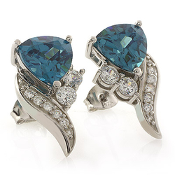 Alexandrite Trillion Cut Elegant Silver Earrings