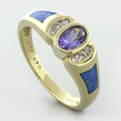 Australian Opal Gold Ring with Tanzanite