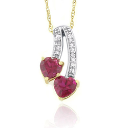 10K Yellow Gold Ruby Double Heart Pendant Necklace