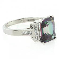 Mystic Topaz Emerald Cut Stone Ring