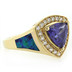 14k Gold Plated Blue Opal Ring with Tanzanite