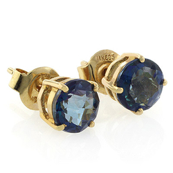 14K Yellow Gold Genuine London Blue Topaz Studs