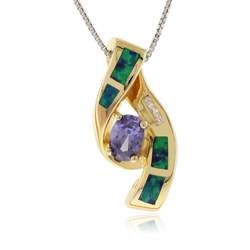 14k Gold Plated Opal Tanzanite Silver Pendant