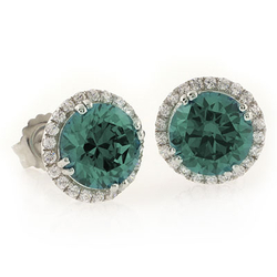 Color Changing Alexandrite Round Cut Stone Micro Pave Earrings