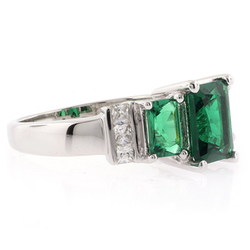 3 Stone Emerald Silver Ring