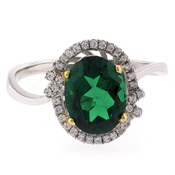 Beautiful Oval Cut Emerald Gold Prong Micro Pave Silver Ring