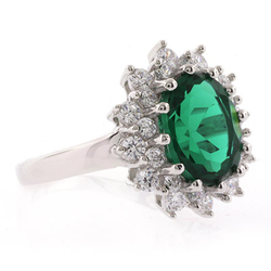 Oval Cut Emerald Sterling Silver Ring