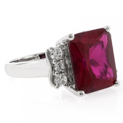 Sterling Silver Emerald Cut Big Red Ruby Ring