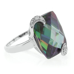 Mystic Topaz Ring Checkboard Cut Stone