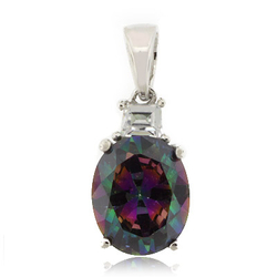 Mystic Topaz Oval Cut Stone Sterling Silver Pendant