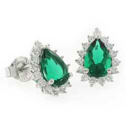 Emerald Pear Cut Framed Silver Earrings