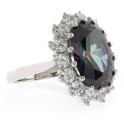 Huge Oval Cut Mystic Topaz Princess Kate Style Silver Ring