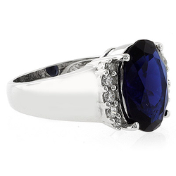 Huge Oval Cut Sapphire Silver Ring