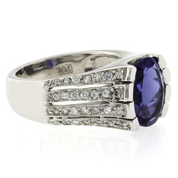 Huge Oval Cut Tanzanite Unisex Silver Ring