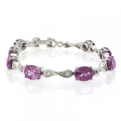 Alexandrite Silver Bracelet Oval Cut Stones Pink Purple Color Change