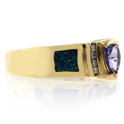 High Quality Australian Blue Opal Tanzanite Gold Ring