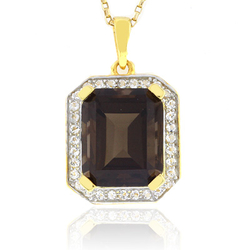 Emerald Cut Big Smoked Topaz Sterling Silver Pendant