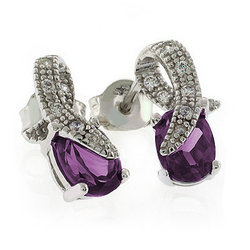 Pink to Purple Color Change Post Back Silver Earrings