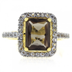 Genuine Emerald Cut Smoky Topaz Sterling Silver Ring