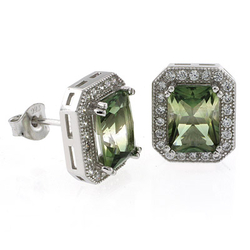 Emerald Cut Tourmaline Watermelon Silver Earrings