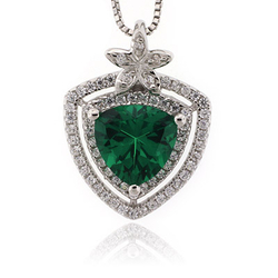 Emerald Trillion Cut Stone Flower Pendant