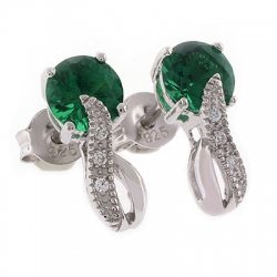 Round Cut Emerald Post Back Earrings