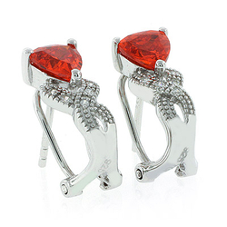 Fire Opal Omega Back Silver Earrings