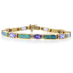 Genuine Australian Opal and Tanzanite Gold Bracelet