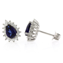 Pear Cut Sapphire Silver Post Back Earrings