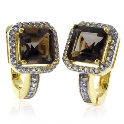 Sterling Silver Smoked Topaz Gold Plated Earrings