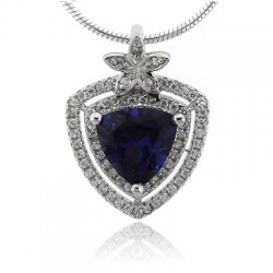 Blue Sapphire Trillion Cut Stone Flower Pendant
