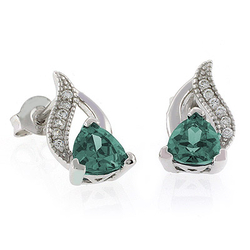 Alexandrite Color Change Post Back Silver Earrings Bluish to Green