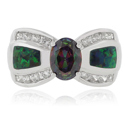 Oval Cut Mystic Topaz Opal Silver Ring