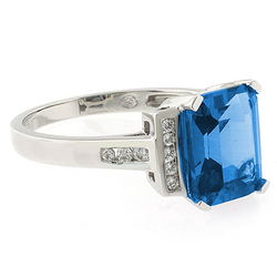 Emerald Cut Blue Topaz Silver Ring