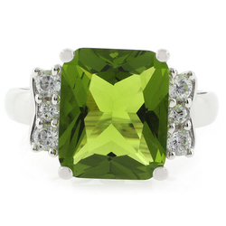 Sterling Silver Emerald Cut Big Peridot Ring
