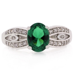 Emerald Oval Cut Stone Decorated Ring